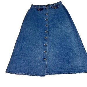St. Johns Bay Skirt Womens 16 Denim Blue Vintage Button Down Mid Length Made USA